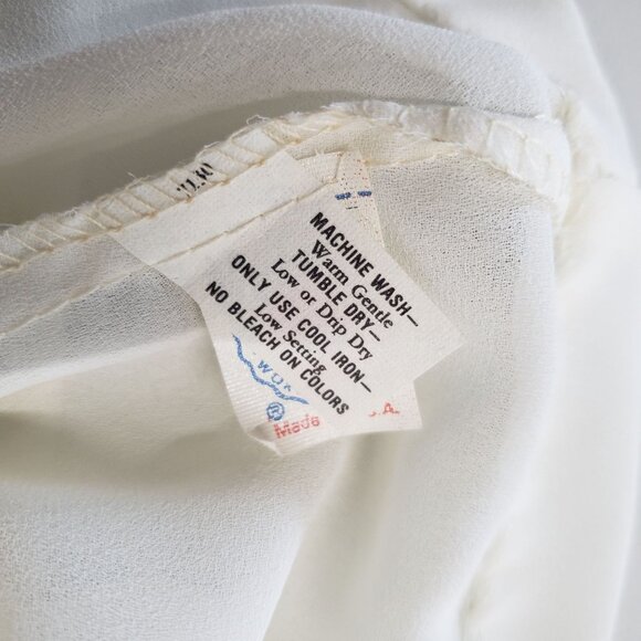 Vintage 70s Ruffled Front Sheer Cream Blouse Size 16 USA Victorian Romantic - Picture 5 of 7